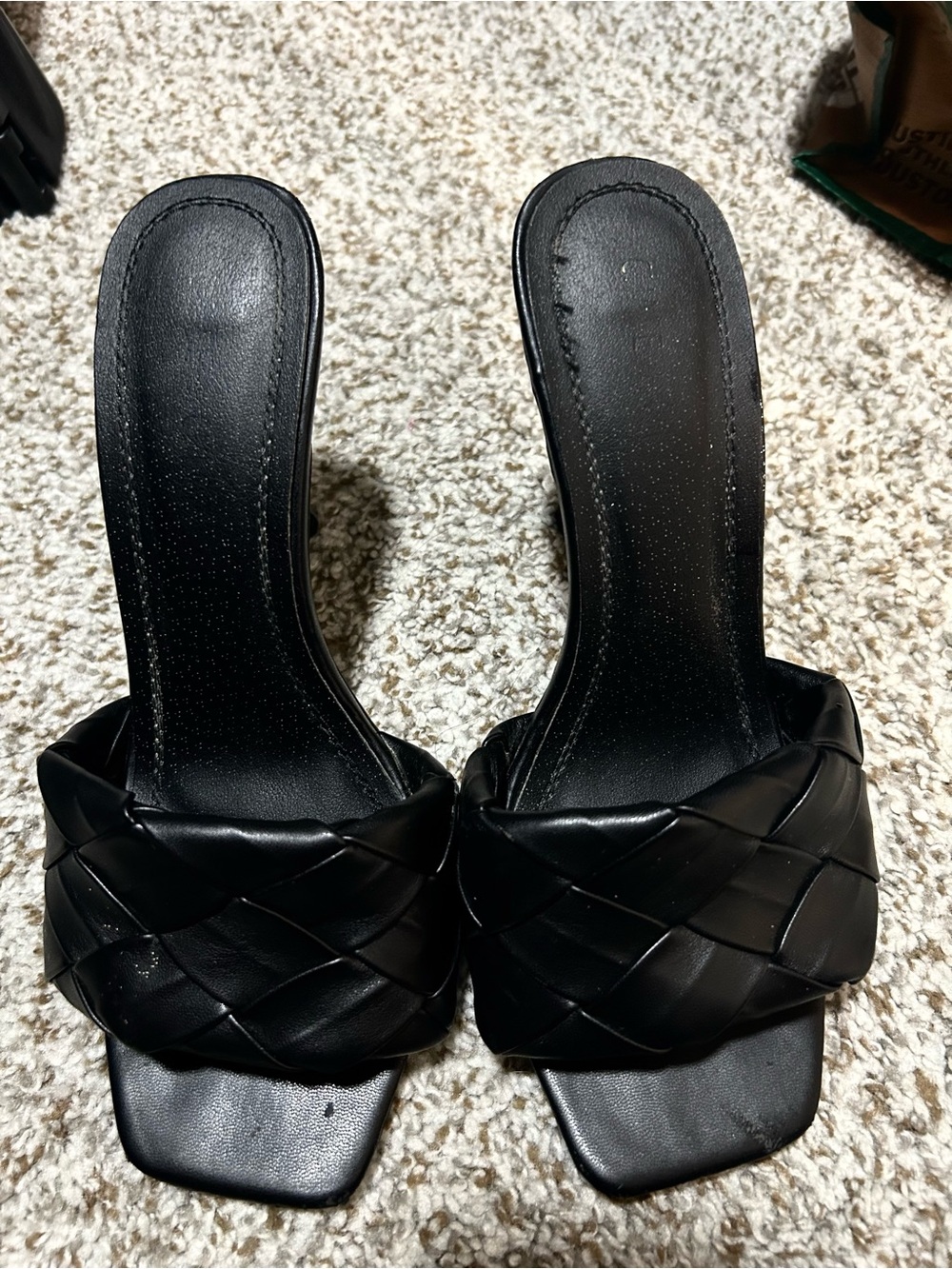 Chase + Chloe Black Woven Slide Mules
